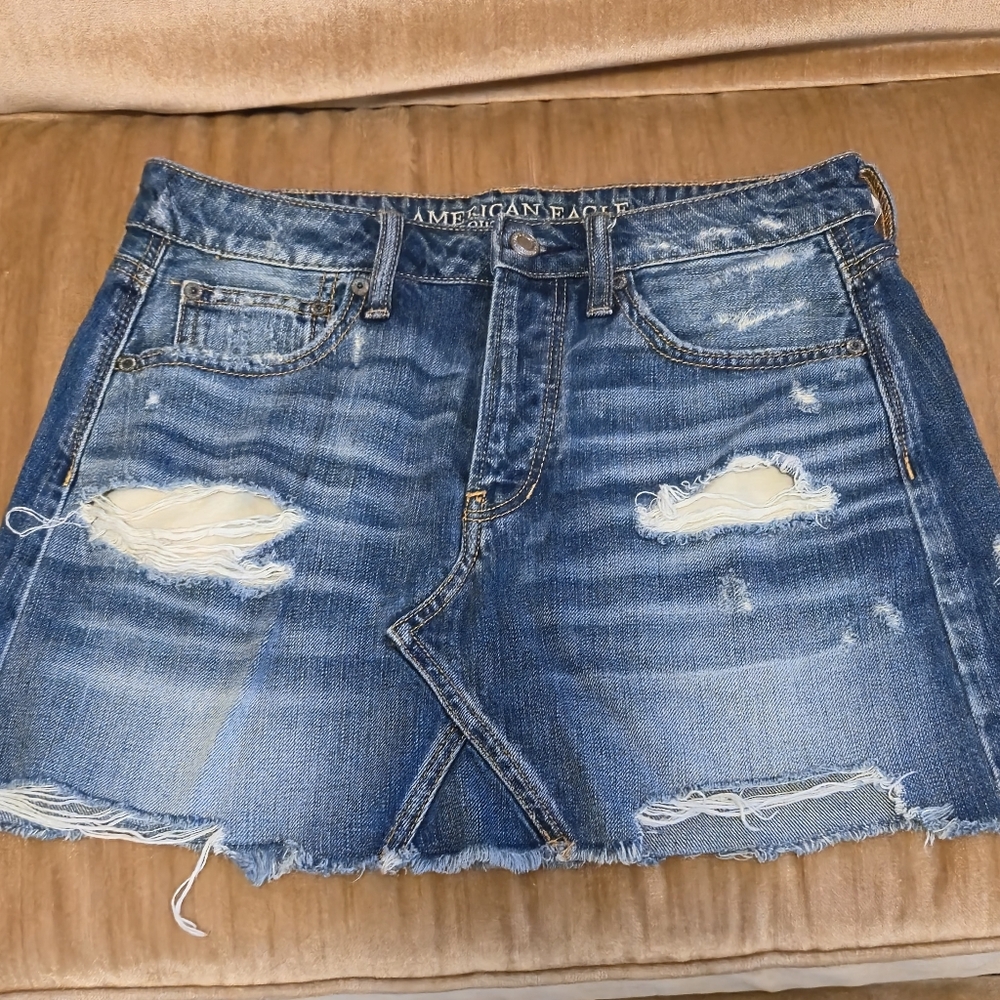 American Eagle Outfitters destructed denim mini skirt